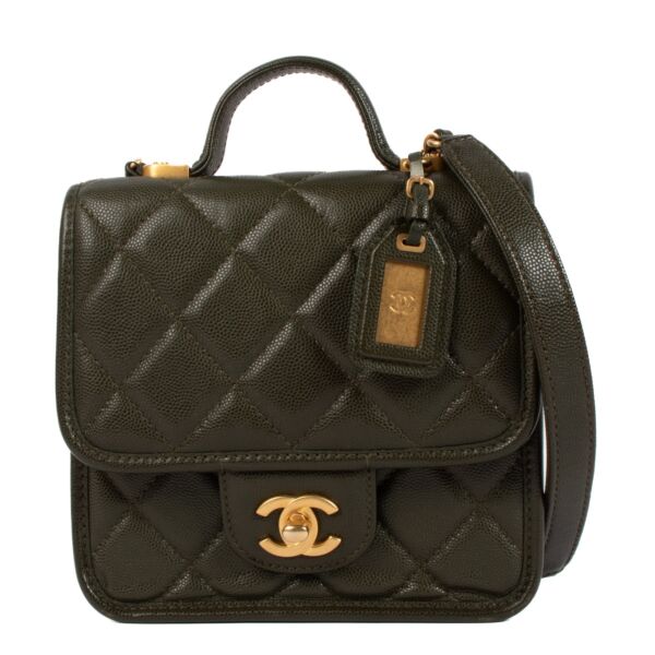 shop 100% authentic second hand Chanel 22K Green Caviar School Memory Mini Flap Bag on Labellov.com