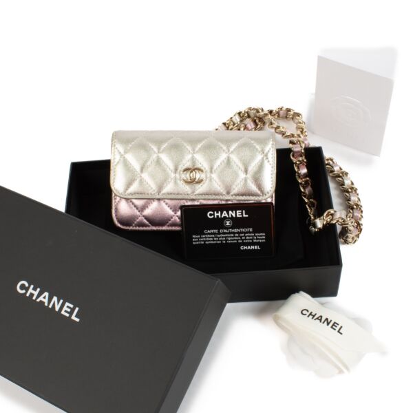 Chanel Gradient Metallic Lambskin Classic Clutch With Chain
