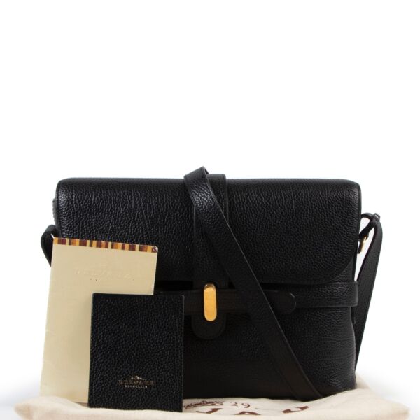 Delvaux Simoun PM Black Leather Crossbody Bag