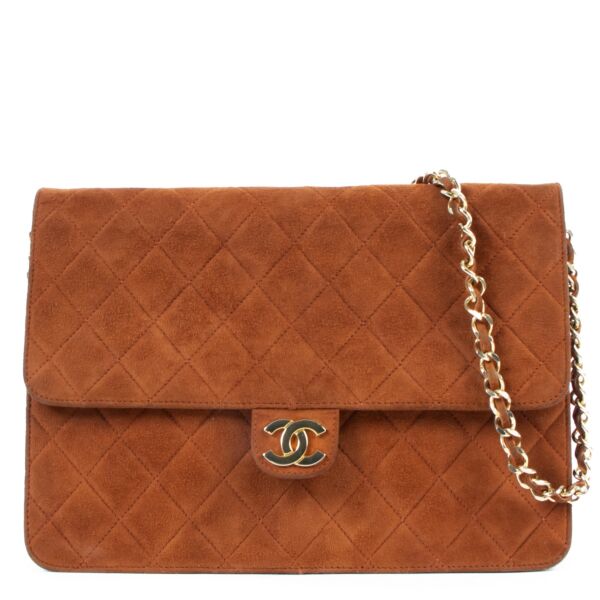 Chanel Vintage Brown Suede Clutch With Chain
