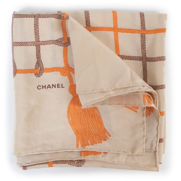 Buy an authentic second hand Chanel Beige Silk Scarf in very good condition at Labellov