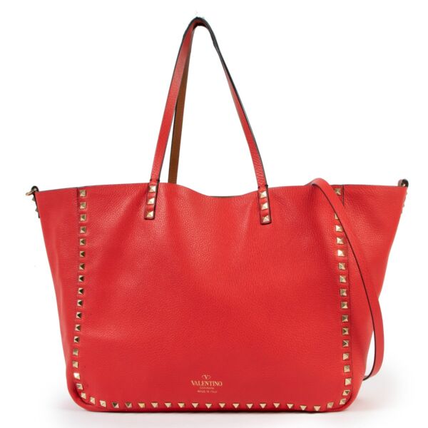 Valentino Garavani Red & Camel Reversible Rockstud Shopper Tote