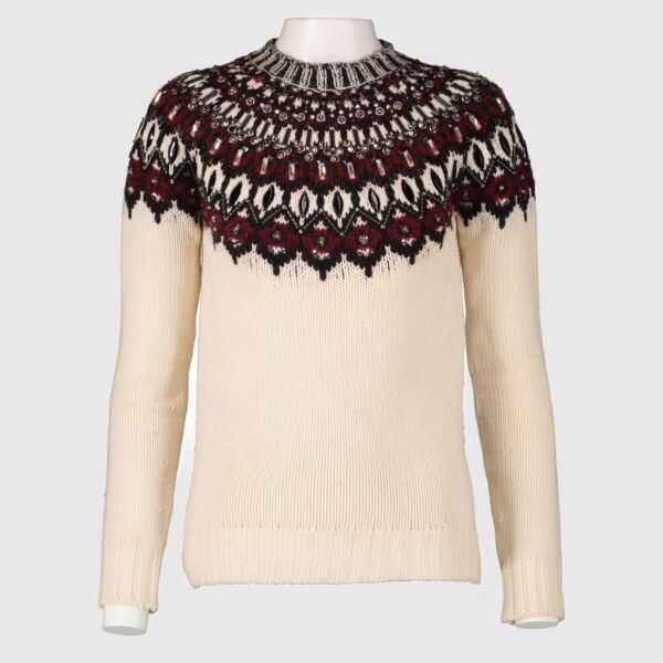 Gucci White Crystal Embellished Sweater - Size XS