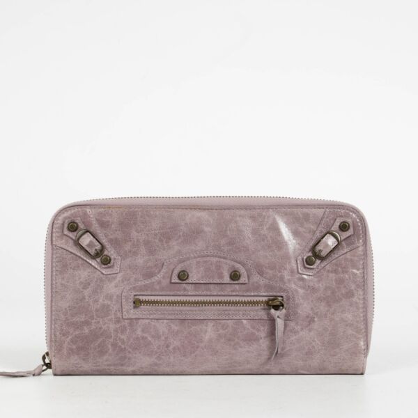 Shop this authentic Balenciaga Motorcross Giant Continental Purple Wallet pre-loved on Labellov.com 