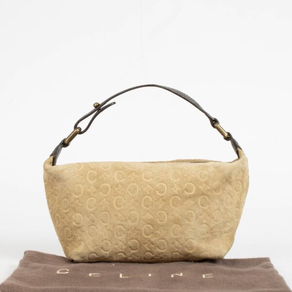 Celine Beige Suede C Embossed Baguette Bag