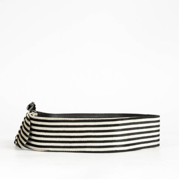 Chanel Black/White Striped Velour Belt - Size 75