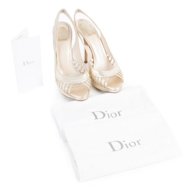 Christian Dior Gold Slingback Open Toe Pumps - Size 38,5