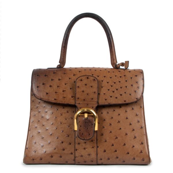 Delvaux Brillant MM Cognac Ostrich Top Handle Bag