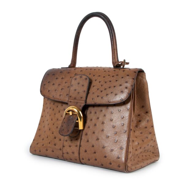 Delvaux Brillant MM Cognac Ostrich Top Handle Bag