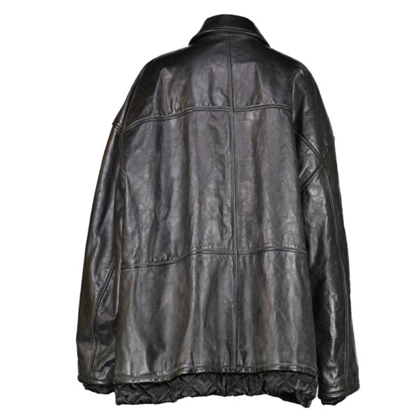 Balenciaga Black Crinkled Leather Padded Oversized Jacket - Size 44