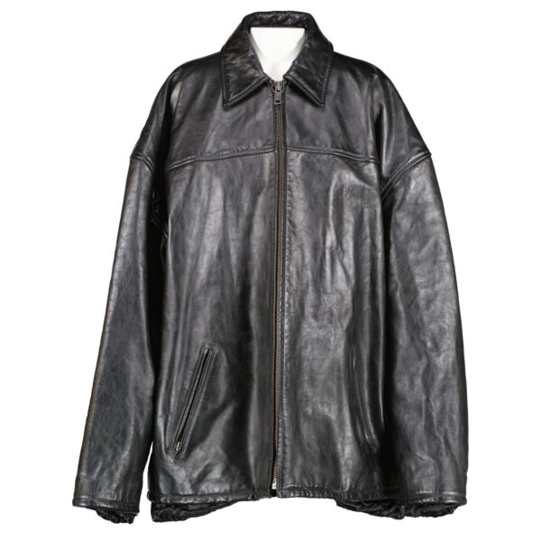 Balenciaga Black Crinkled Leather Oversized Jacket