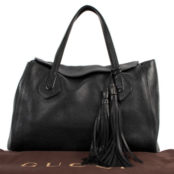 Gucci Black Lady Tassel Pebbled Leather Top Handle Bag