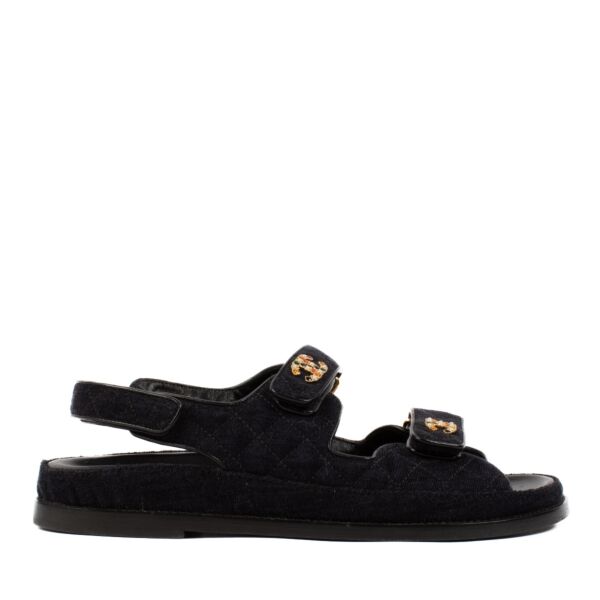 shop 100% authentic second hand Chanel Black Quilted Corduroy CC Dad Sandals - Size 40 1/2 on Labellov.com