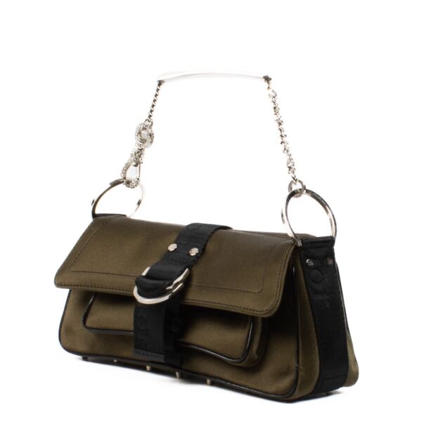 Christian Dior Kaki Vintage Embellished Satin Hardcore Mini Bag