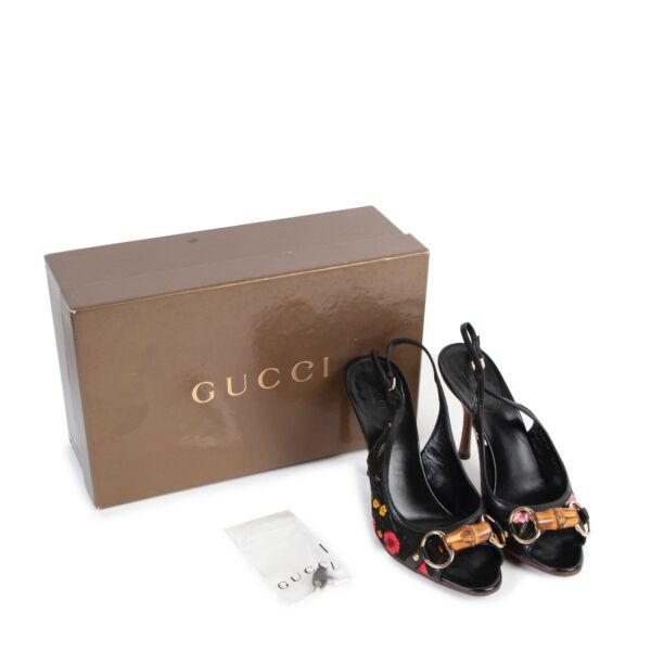 Gucci Black Denim Bamboo Horsebit Slingback Pumps - Size 37.5
