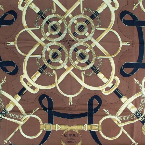 Hermès Brown Silk Eperon D'Or Carré 90 Scarf