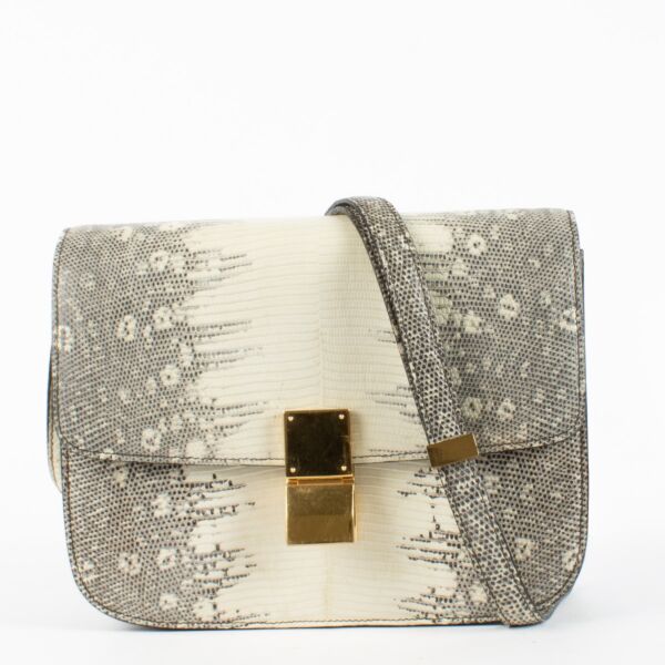 Authentic Second Hand Céline Grey Lézard Classic Crossbody Bag on Labellov.com