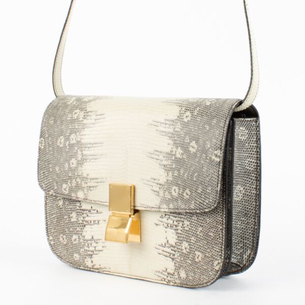 Céline Grey Lézard Classic Crossbody Bag