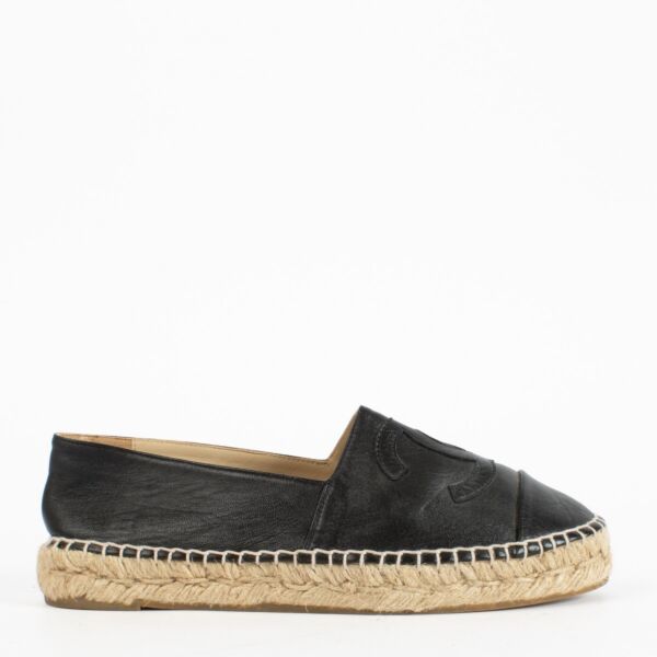 Authentic Preloved Chanel Black Leather Espadrilles - Size 39 on Labellov.com