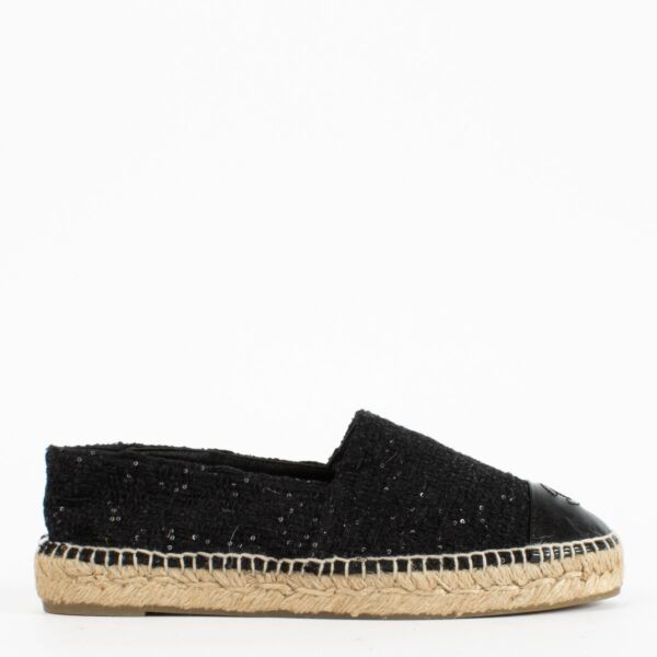 authentic preloved Chanel Black Sequin Espadrille Flats on Labellov.com
