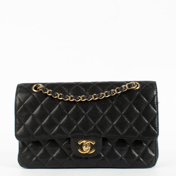Chanel Black Medium Caviar Classic Flap Bag with gold hardware at Labellov.com