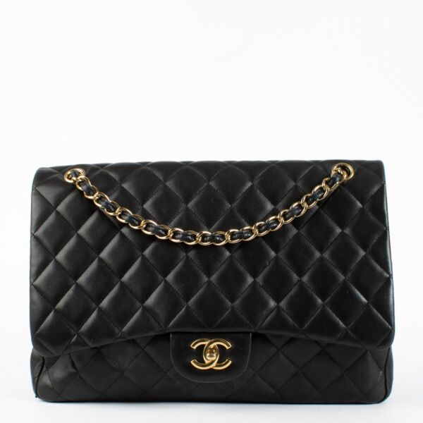 Chanel Black Maxi Classic Single Flap Bag with gold hardware at Labellov.com