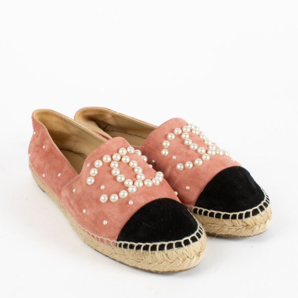 Chanel Pink Suede Espadrilles With Pearls - Size 39