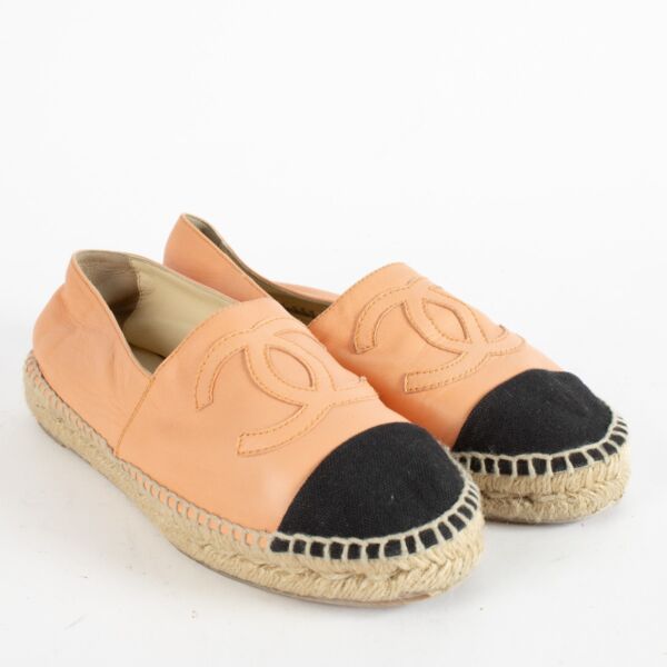 Chanel Salmon Pink Leather CC Espadrilles - Size 38