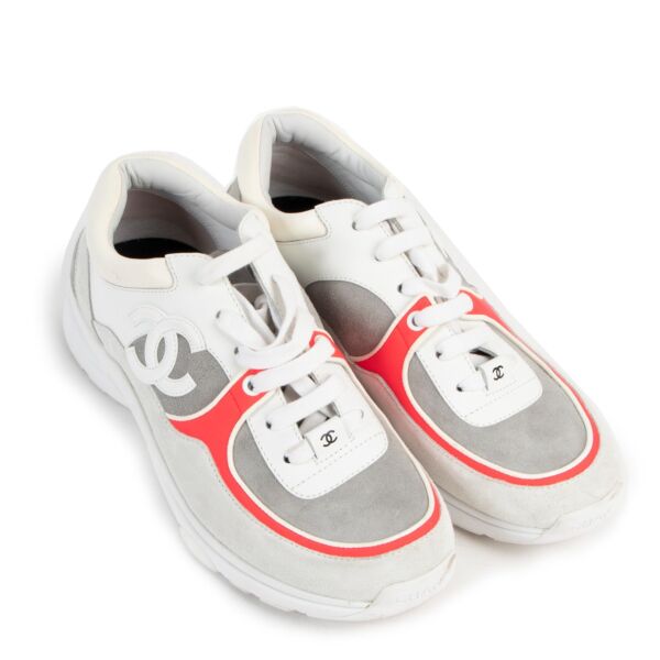 Chanel Grey Pink Low Top Trainer CC Sneakers - Size 39