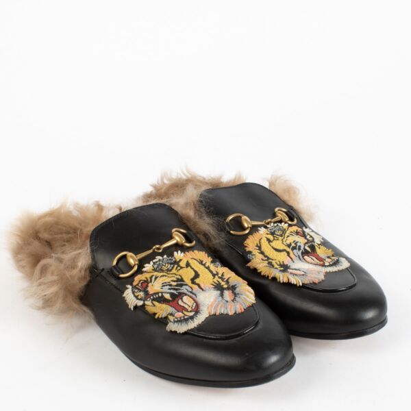 Gucci Black Tiger Fur Loafers - Size 40