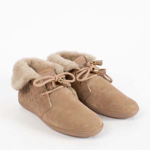 Louis Vuitton Beige Shearling Monogram Embossed Boots - Size 38