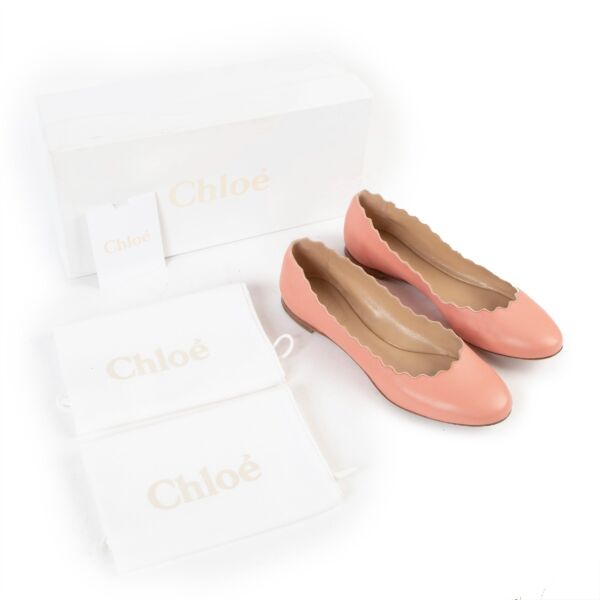 Chloé Salmon Pink Lauren Scallop Trim Ballet Flats - Size 36