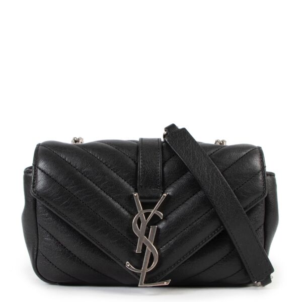 Buy online an authentic second hand Saint Laurent Black Sheepskin Mini College Flap Crossbody Bag in very good condition at Labellov in Antwerp. 