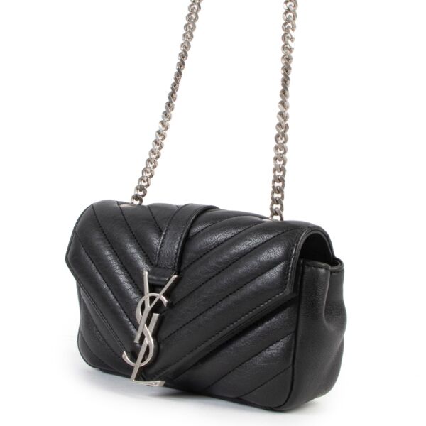 Saint Laurent Black Sheepskin Mini College Flap Crossbody Bag