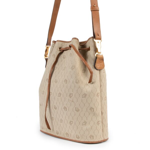 Christian Dior Beige Toile Oblique Drawstring Bucket Bag