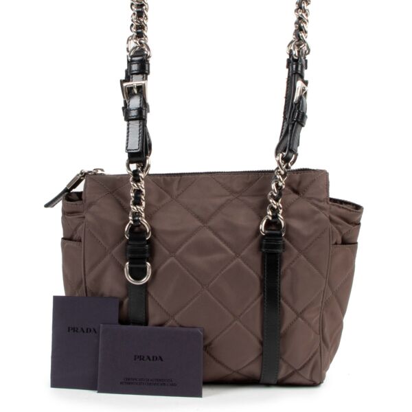 Prada Grey Quilted Tessuto Shoulder Bag