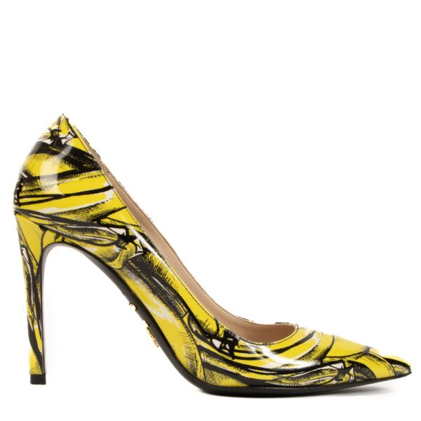 Prada Yellow Banana Print Patent Leather Pumps