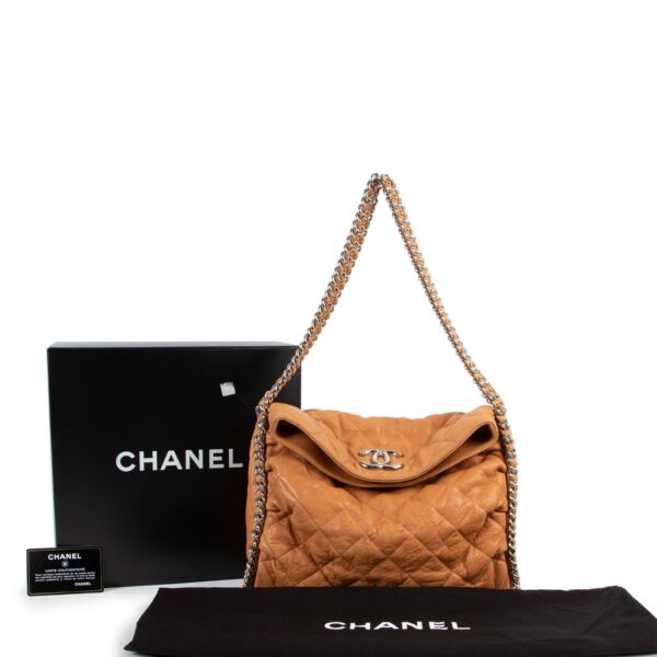 Chanel Honey Beige Quilted Washed Lambskin Chain Around Hobo Bag