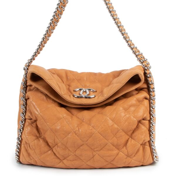 Chanel Honey Beige Quilted Washed Lambskin Chain Around Hobo Bag