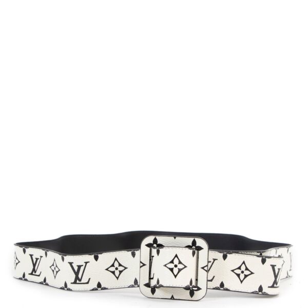 Louis Vuitton Black and White Monogram Belt - Size 80