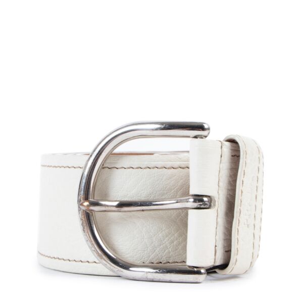 Prada White Grained Leather Belt - Size 36