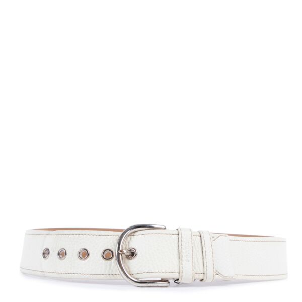 Prada White Grained Leather Belt - Size 90