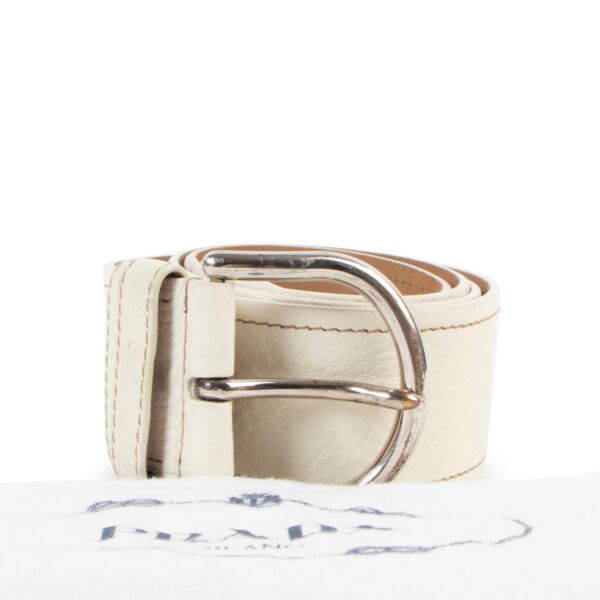Prada White Grained Leather Belt - Size 36