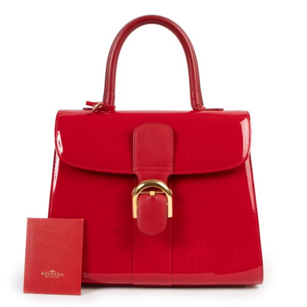 Delvaux Brillant MM Cherry Red Patent Leather Handbag