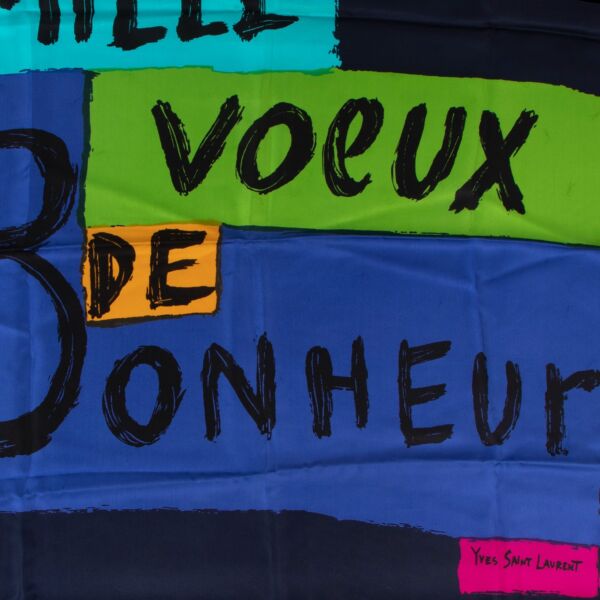 Yves Saint Laurent Navy Blue "Mille Voeux de Bonheur" Silk Scarf