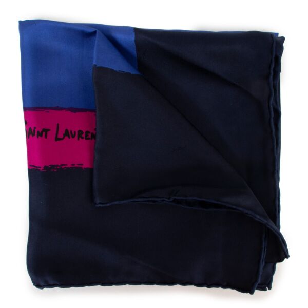Yves Saint Laurent Navy Blue "Mille Voeux de Bonheur" Silk Scarf