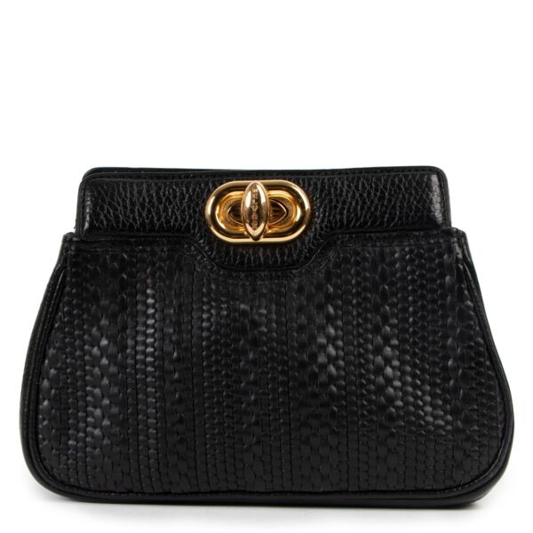 Delvaux Black Toile de Cuir Turnlock Clutch