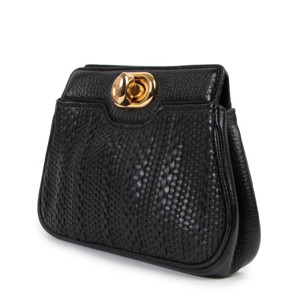 Delvaux Black Toile de Cuir Turnlock Clutch