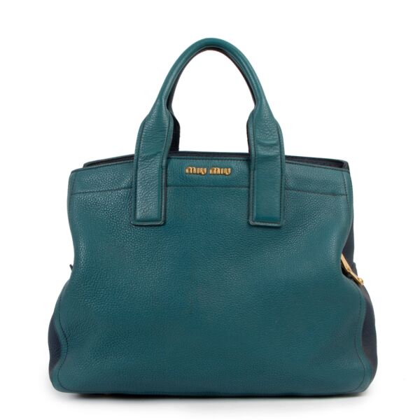 Miu Miu Blue Two Tone Vitello Caribou Textured Leather Tote Bag