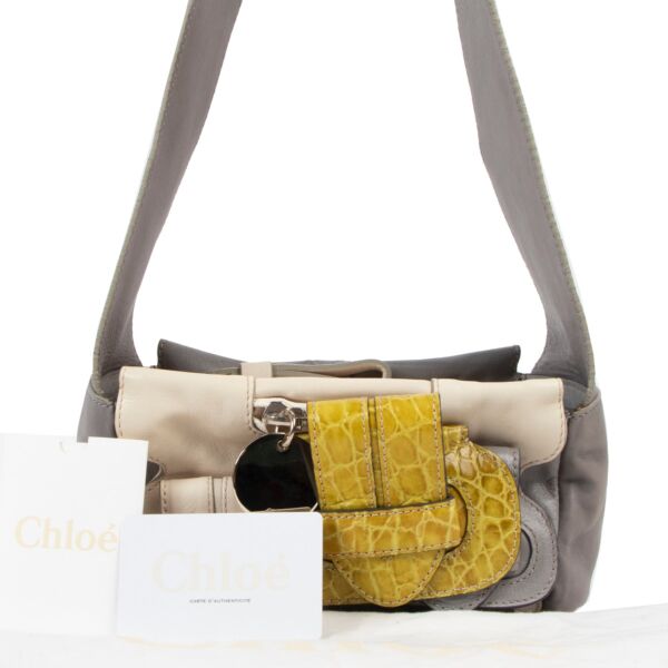 Chloé Grey Crocodile-Embossed Buckle Strap Shoulder Bag